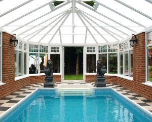 conservatory with indoor pool view from inside