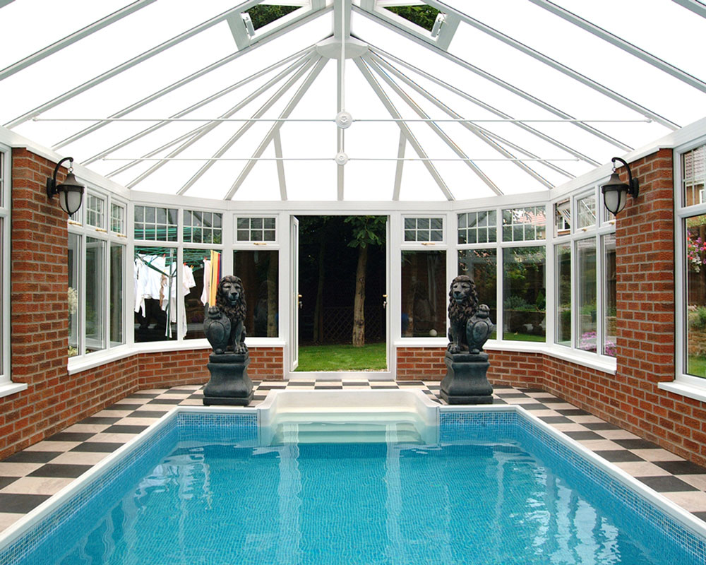 conservatory with indoor pool view from inside