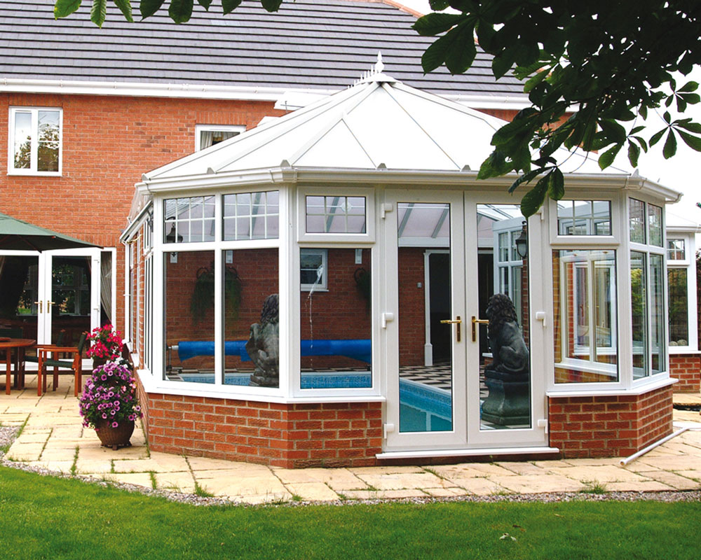 conservatory with indoor pool view from outside