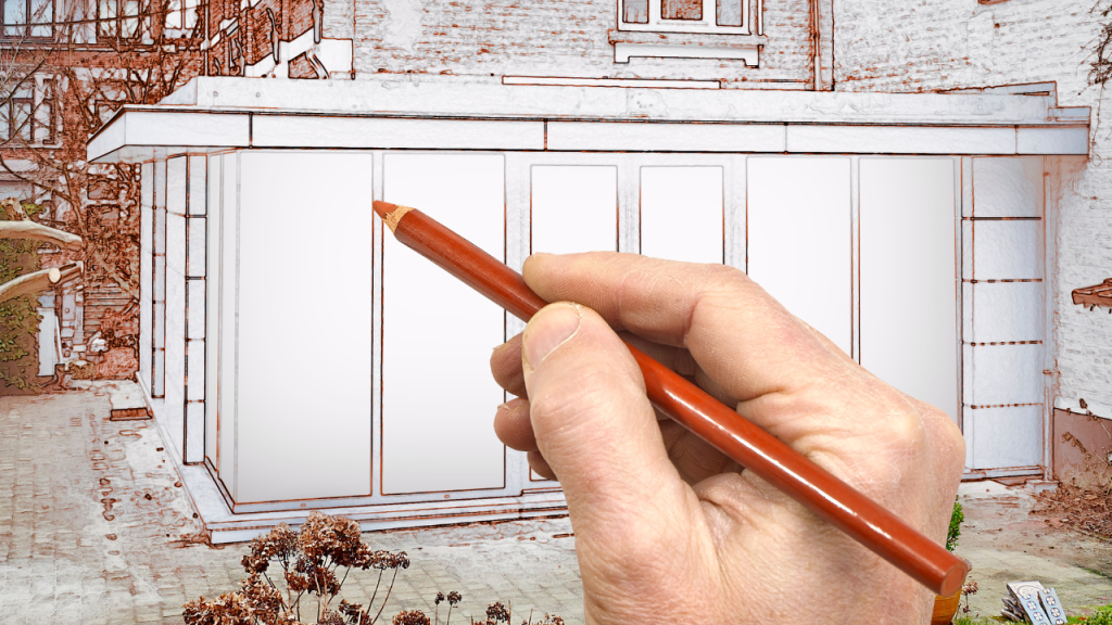 Drawing renovation of a New modern extension of a house