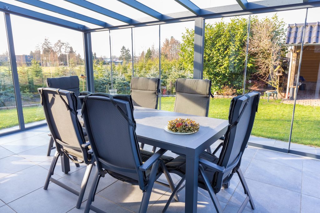 veranda with table and chairs